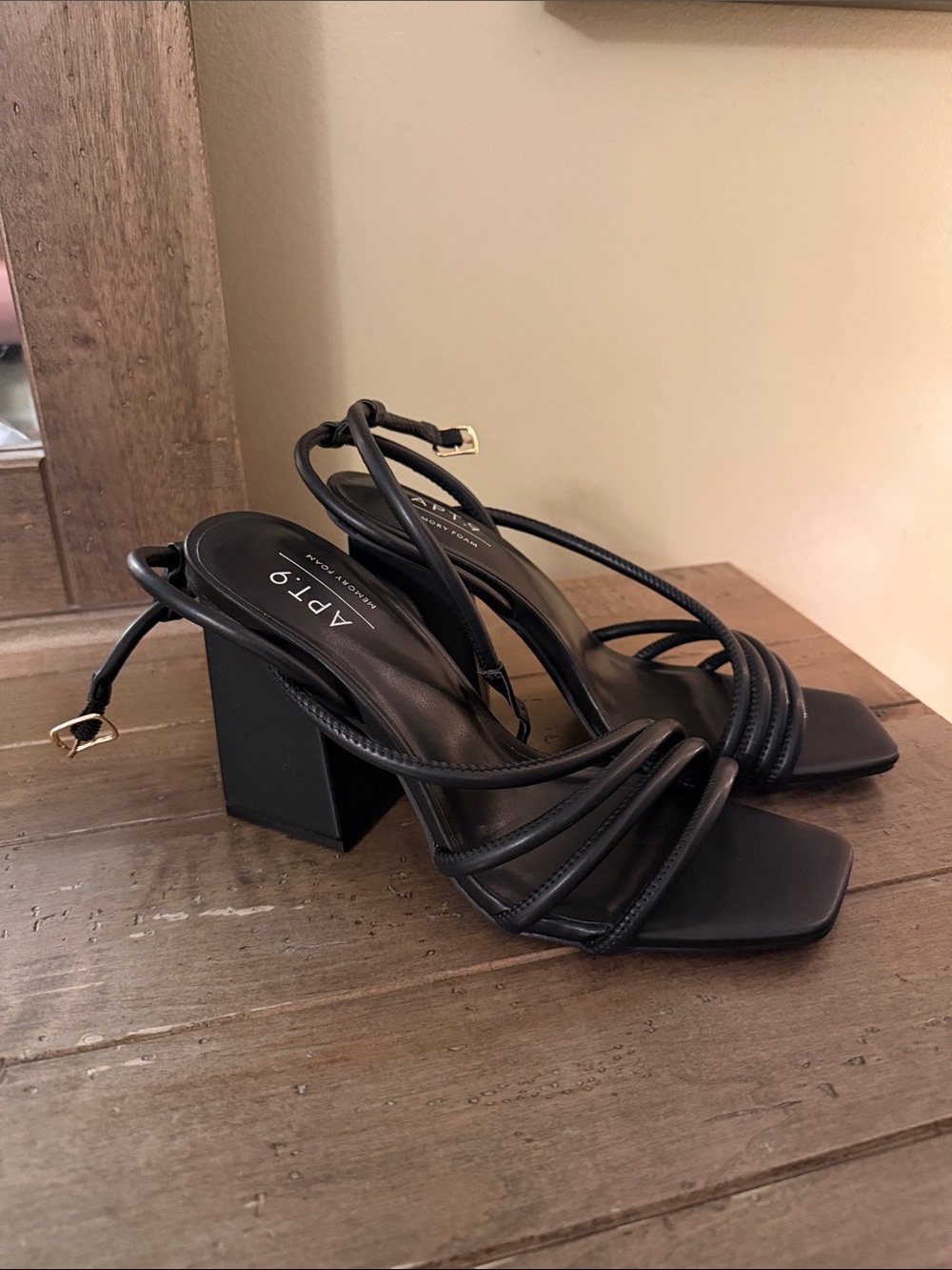 Like New! Apt. 9 Black Strappy Square Toe Block Heels